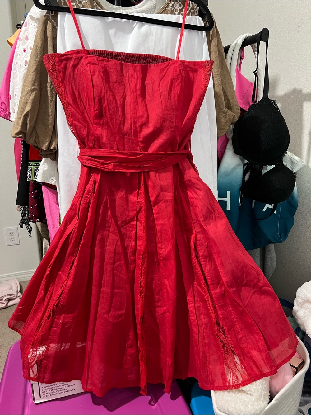 Anthropologie Moulinette Soeurs Red Cotton Lace Strapless Dress,
